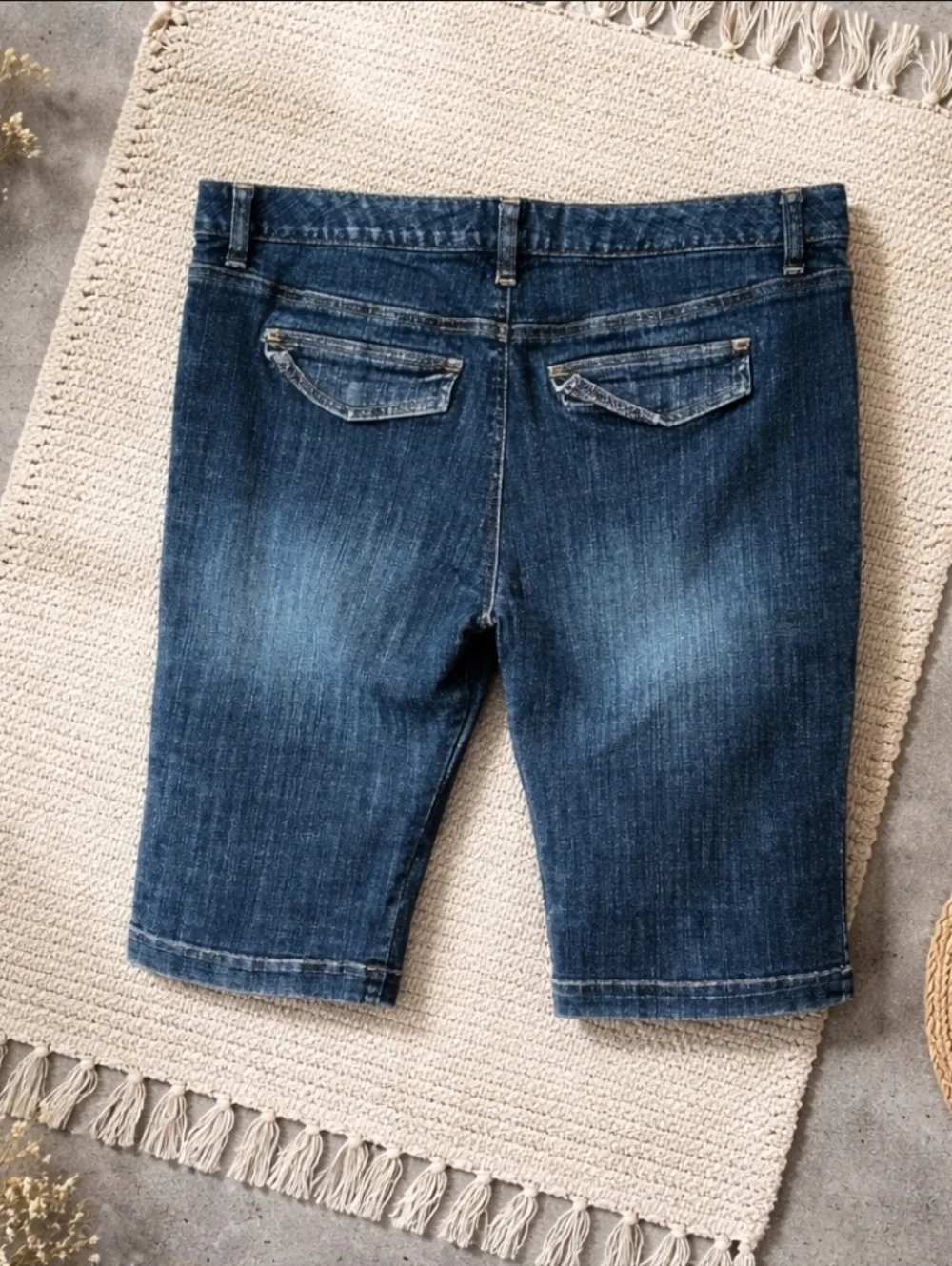 Lands' End Women’s  14 - 36 X 16 Dark Wash Denim Bermuda Shorts Stretch Capris